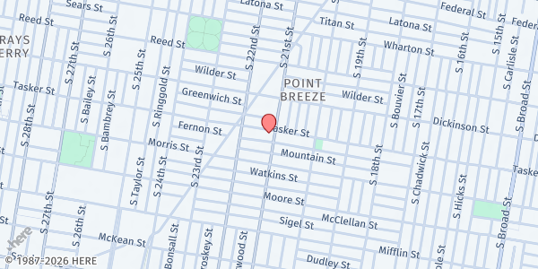 Map showing Zion AME Church at 1600 South 21st Street, Point Breeze, PA