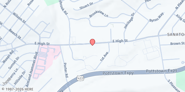 Map showing Family Services of Montgomery County - Pottstown at 1976 East High Street, Pottstown, PA