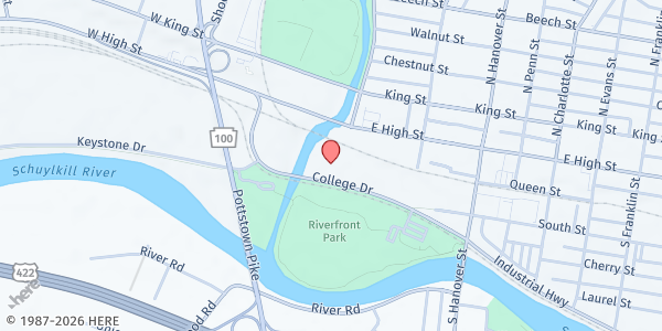 Map showing MCCC Pottstown at 101 College Drive, Pottstown, PA