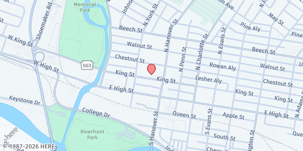 Map showing Salvation Army Pottstown at 137 King Street, Pottstown, PA