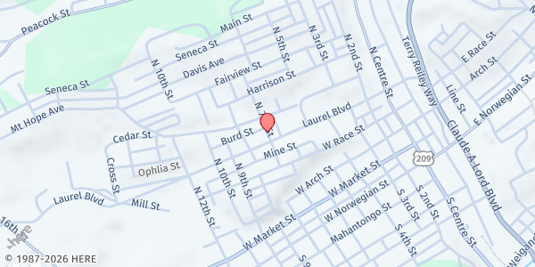 Map showing Pottsville Area Food Pantry - Billy Payne Community Center at 400 N. 7th St., Pottsville, PA