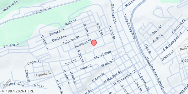 Map showing Salvation Army - Pottsville at 400 Sanderson St, Pottsville, PA