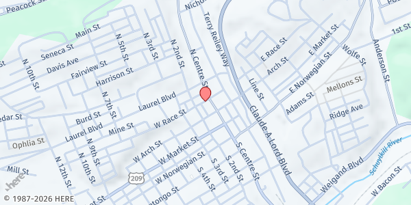 Map showing Schuylkill Community Action at 225 N Centre St, Pottsville, PA