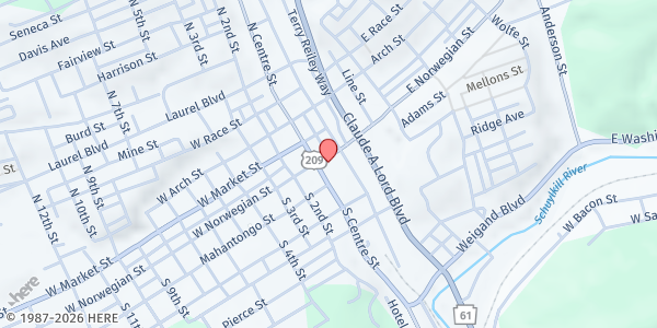 Map showing Servants To All at 4 S Centre St, Pottsville, PA