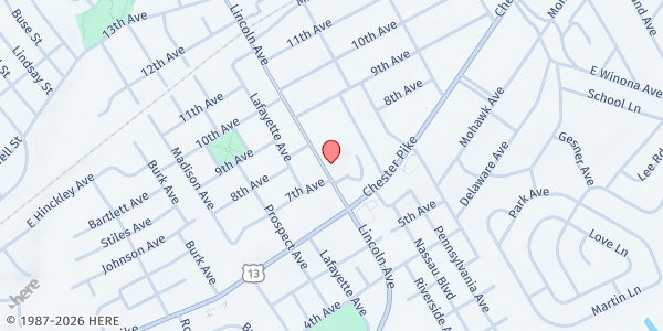 Map showing Loaves and Fishes Food Pantry at 703 Lincoln Avenue, Prospect Park, PA