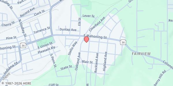 Map showing Cross Town Ministries Food Pantry at 201 Woodland Ave. Ext., Punxsutawney, PA