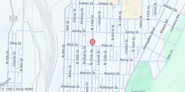 Map showing 11th & Pike Mobile Market at 11th & Pike Sts, Reading, PA