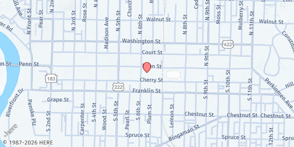 Map showing Berks Coalition To End Homelessness - Main Location at 600 Penn St, Reading, PA