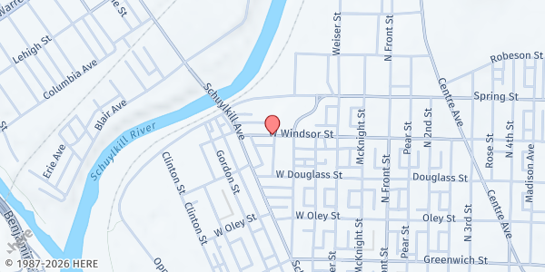Map showing Bethel AME Church at 330 W. Windsor St., Reading, PA