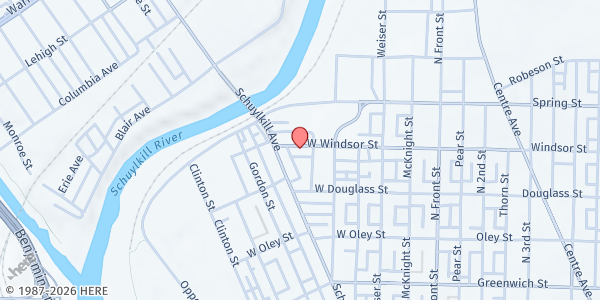 Map showing Bethel AME Church at 330 W Windsor St, Reading, PA