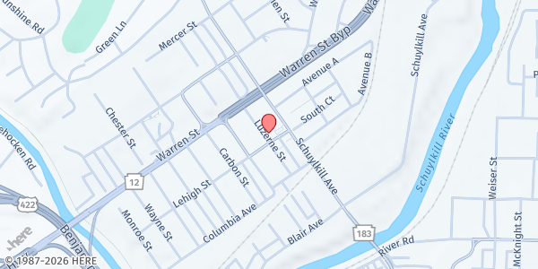 Map showing Christ Lutheran Church at 1301 Luzerne St, Reading, PA