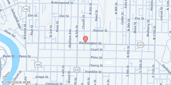 Map showing Common Ground Recovery Community at 527 Washington Street, Reading, PA