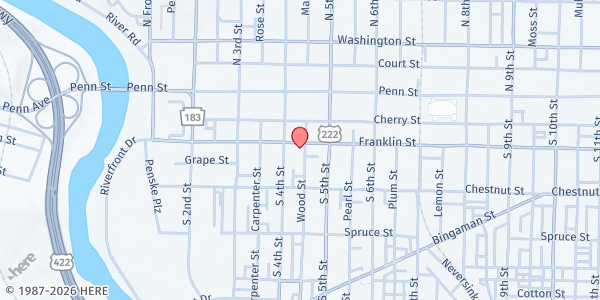 Map showing First Unitarian Universalist at 416 Franklin St, Reading, PA