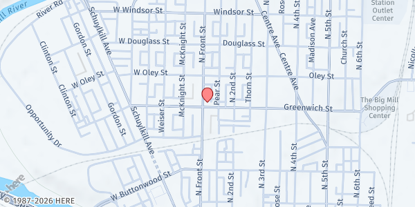 Map showing Hope Lutheran Church at 601 N Front St, Reading, PA