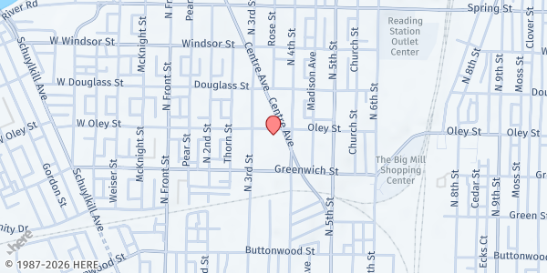 Map showing LGBT Center of Greater Reading at 640 Centre Ave, Reading, PA