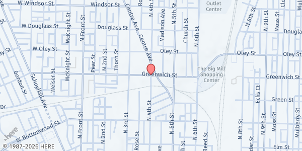 Map showing Life Church Reading - Parking Lot at Greenwich & N 4th Sts, Reading, PA