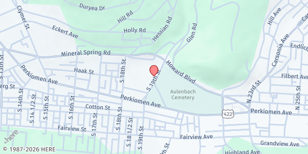 Map showing Olivet Club - Jewish Family Service at Olivet Boys & Girls Club, 330 S 19th St, Reading, PA