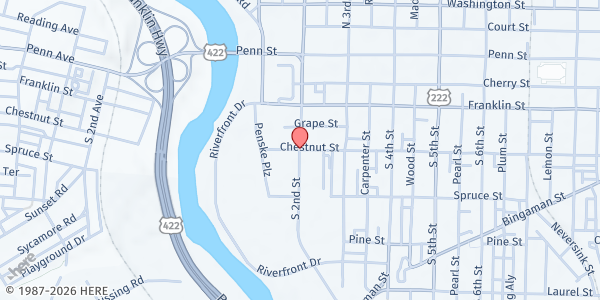 Map showing RACC Mobile Market - 2nd & Chestnut at 2nd & Chestnut Sts, Reading, PA