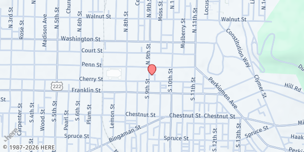 Map showing St. James Chapel Church of God in Christ at 11 S 9th St, Reading, PA