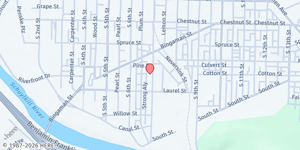 Map showing St. John Baptist United Ministries at 416 S 7th St, Reading, PA
