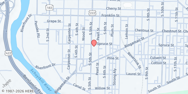 Map showing The Salvation Army - Reading at 301 S. 5th St., Reading, PA