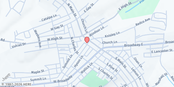 Map showing Community REACH - Red Lion Community Services at 15 1st Ave., Red Lion, PA