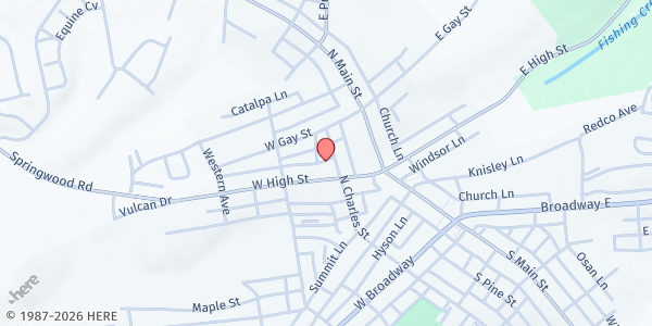 Map showing Grace Lutheran Church at 220 N. Charles St., Red Lion, PA