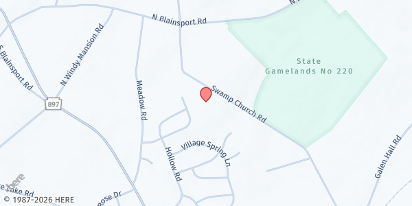 Map showing Swamp Lutheran at 275 Swamp Church Rd, Reinholds, PA