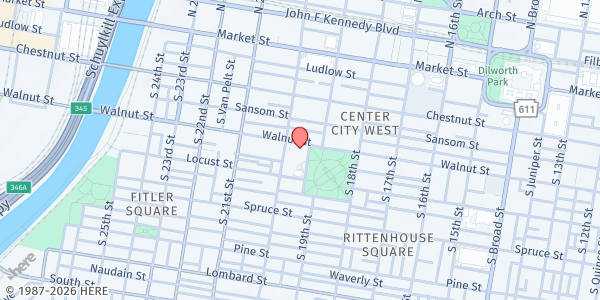 Map showing Church of the Holy Trinity, Open Hearts Cafe at 1904 Walnut Street, Rittenhouse Square, PA