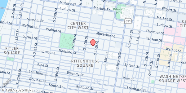Map showing Saint Mark's Church Food Cupboard at 1625 Locust Street, Rittenhouse Square, PA