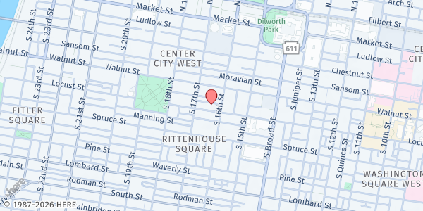 Map showing St. Mark's Food Cupboard at 1625 Locust Street, Rittenhouse Square, PA