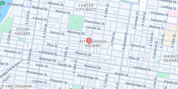 Map showing Tenth Presbyterian Church at 1701 Delancey Place, Rittenhouse Square, PA