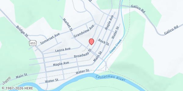 Map showing Lazarus Gate Food Pantry at 144 Jubilee St., Rockwood, PA