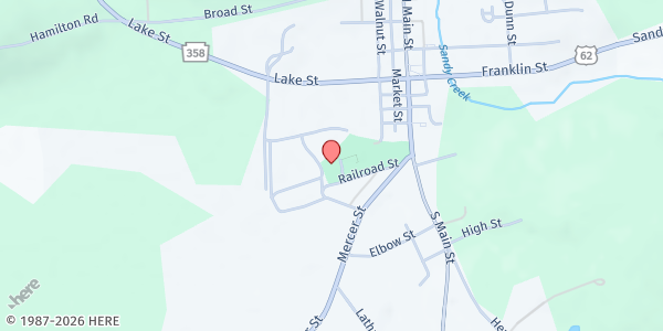 Map showing McQuinston Center at 29 Railroad Street, Sandy Lake, PA