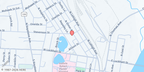 Map showing First Baptist Church at 221 N Elmer Ave, Sayre, PA