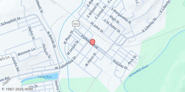 Map showing Schuylkill Haven Area Food Pantry (SCA) - Walk In Shoe Factory at Walk In Shoe Factory, 220 Parkway, Schuylkill Haven, PA