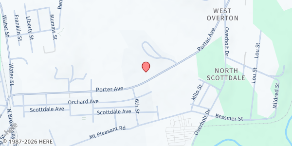 Map showing St. John's Byzantine Catholic Church at 525 Porter Ave., Scottdale, PA