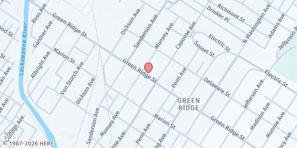 Map showing Assembly of God - Food Distribution Center at 825 Green Ridge St, Scranton, PA