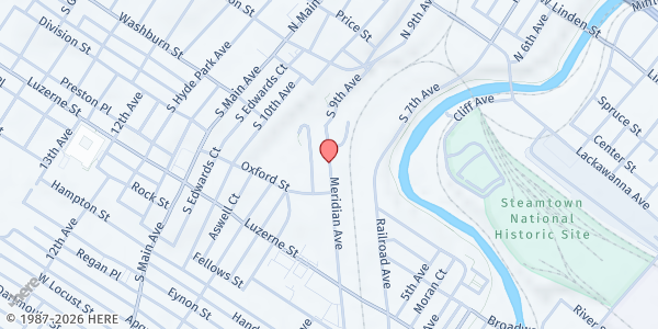 Map showing Friends Of The Poor - Food Distribution Center at 5 S Washington Ave, Scranton, PA