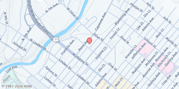 Map showing St. Francis of Assisi Kitchen at 500 Penn Ave, Scranton, PA