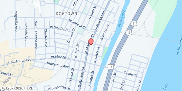 Map showing Martha's Table Of All Saints Episcopal Church at 129 N Market St, Selinsgrove, PA