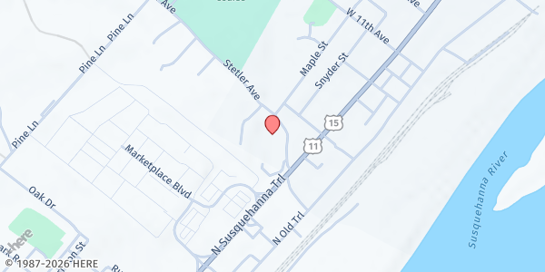 Map showing Brookside Ministries Church at 11 Stetler Ave., Shamokin Dam, PA