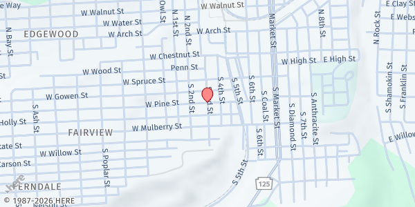 Map showing God's Chuckwagon - Shamokin at 600 W. Pine St., Shamokin, PA
