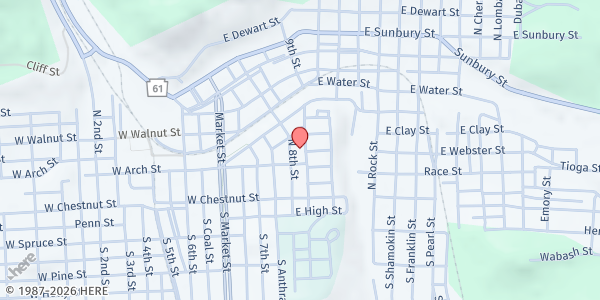 Map showing Manna For the Many at 117 N 8th St, Shamokin, PA