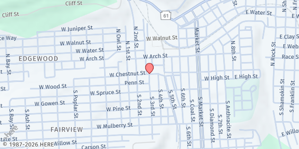 Map showing Restoration Ministries Church at 525 W. Chestnut St., Shamokin, PA