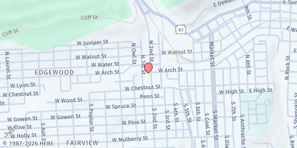 Map showing Shamokin Christian And Missionary Alliance Church at 50 N 2nd St, Shamokin, PA