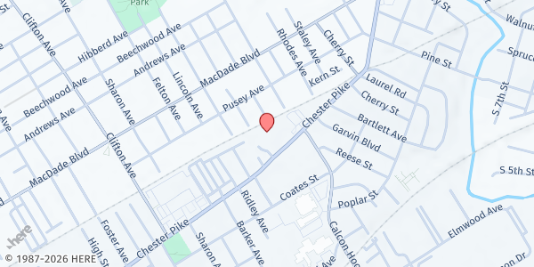 Map showing The HEALTH Food Pantry - Sharon Hill at 800 Chester Pike, Sharon Hill, PA