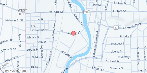 Map showing Ruth AME Zion Church at 95 W Connelly Blvd, Sharon, PA