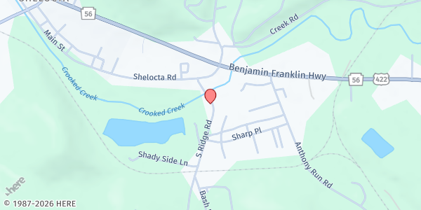 Map showing Shelocta Community Presbyterian Church at 182 S. Ridge Rd., Shelocta, PA