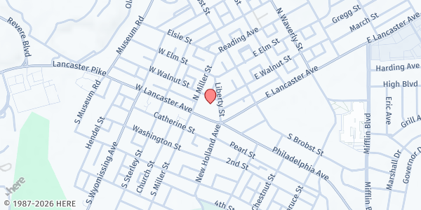 Map showing Grace Evangelical Lutheran Church at 30 Liberty St, Shillington, PA